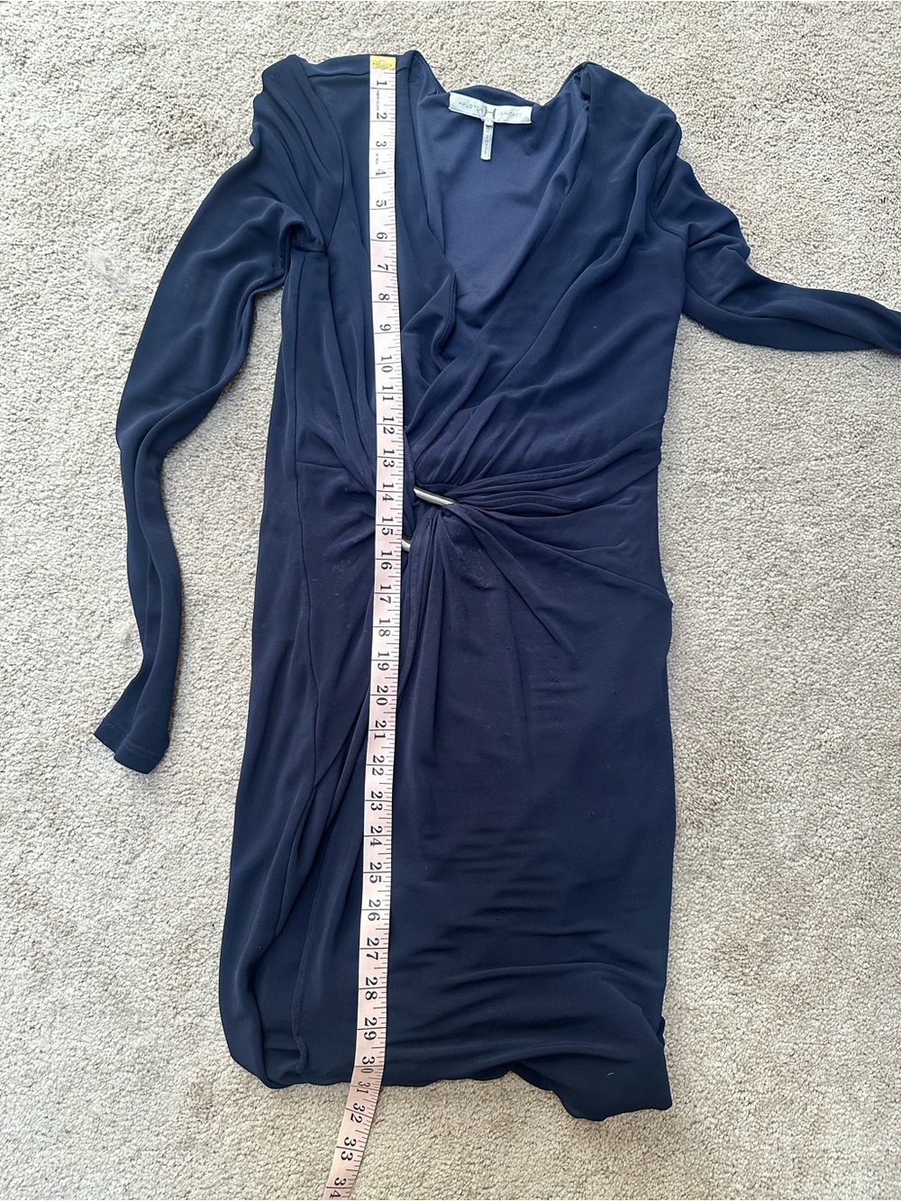 Halston Heritage Ruched V-Neck Wrap Bodycon Mini Dress Asymmetric Stretch Sz 0 - Picture 9 of 11